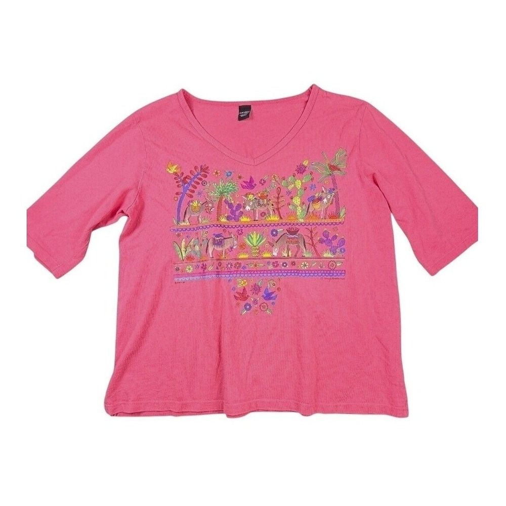 Sabaku Artwear Womens Pink Burritos Huipil Graphic 3/4 Sleeve T-Shirt Size M